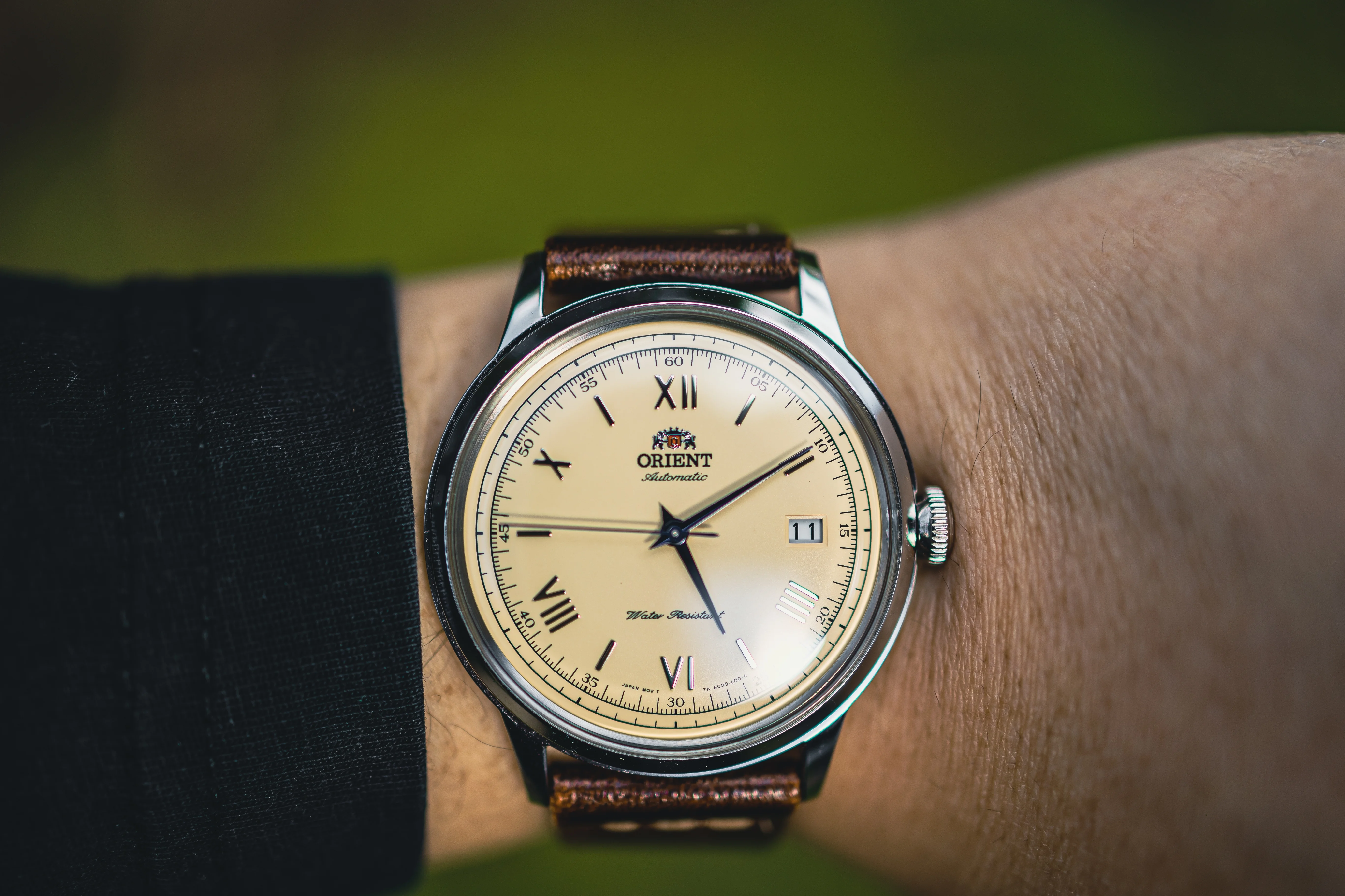 Orient watch showing case back markings, serial numbers, and identification features