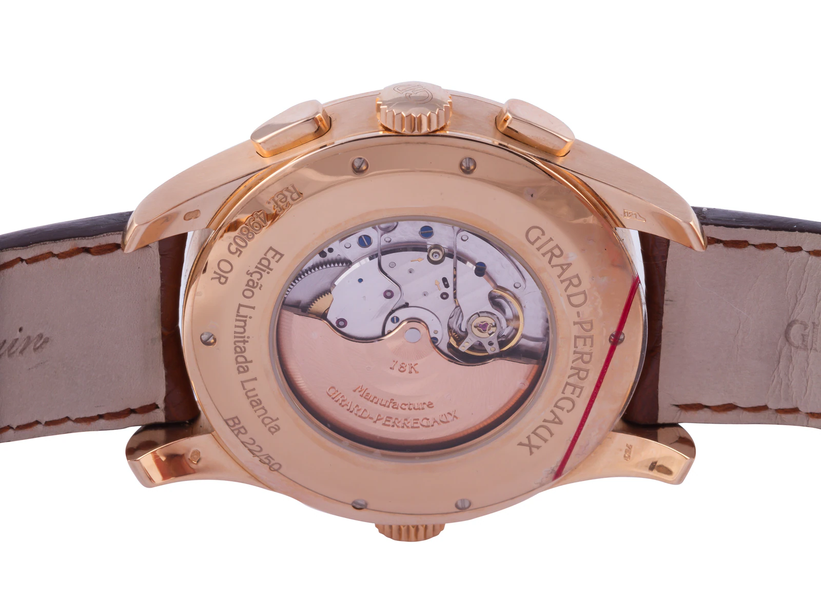 Watch exhibition case back showing movement