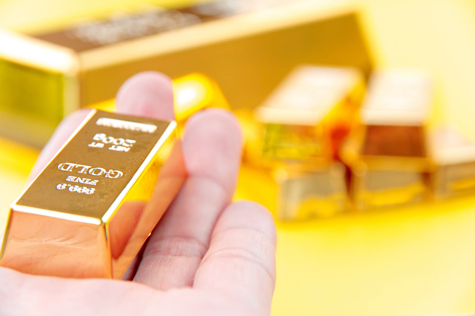 Gold bar close-up showing fineness stamp