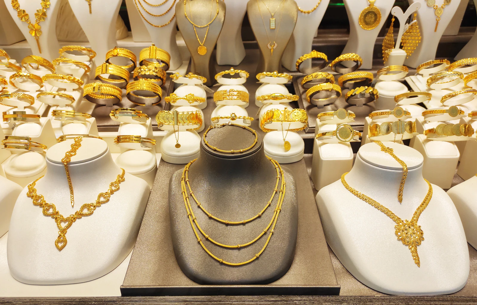 18 karat gold jewelry on display